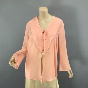 80's Victoria's Secret Gold Label Top Jacket L, Sheer Peach Chiffon  Flowy Girly
